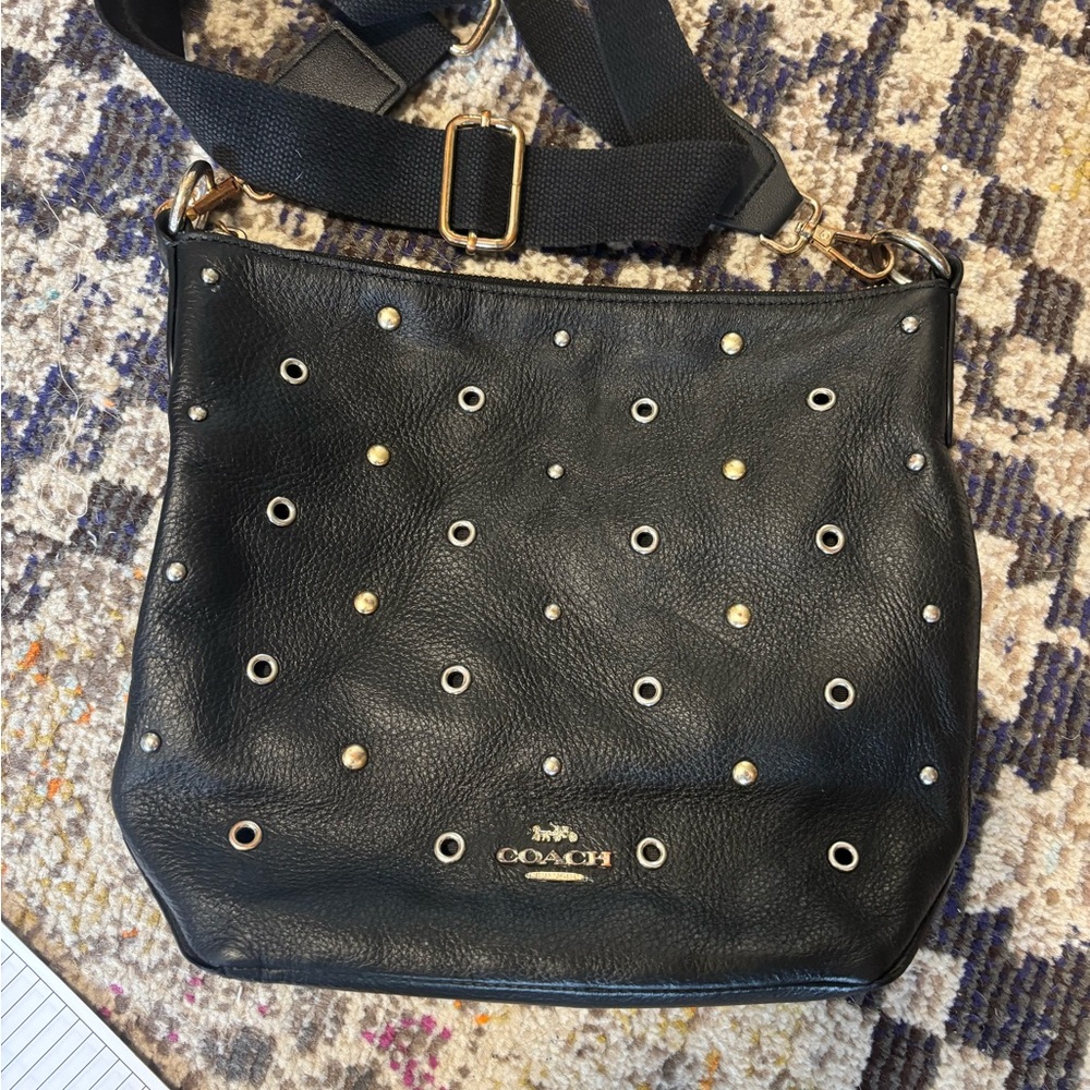 Coach Black Leather Bag with Grommets